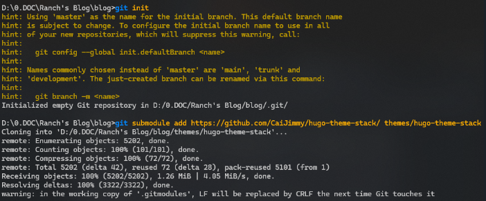 指定Stack主题下载到thems文件下的hugo-theme-stack文件下