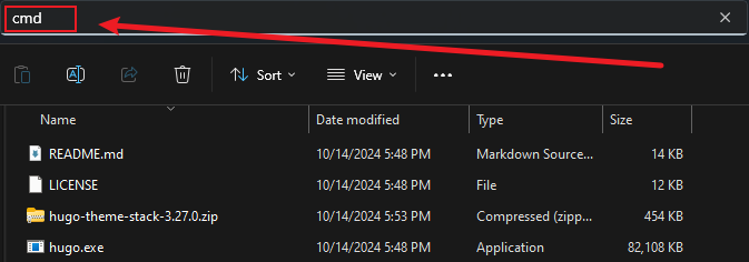 在hugo所在文件夹打开cmd