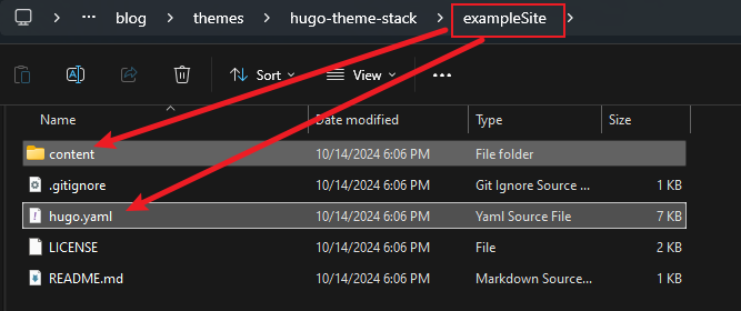 复制content文件夹和hugo.yaml文件