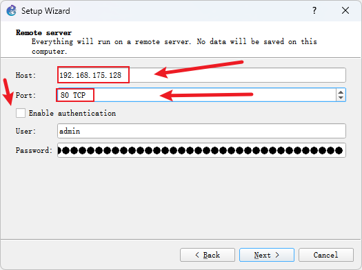 输入虚拟机中生成的IP和端口
